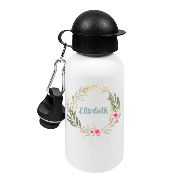 Gepersonaliseerde drinkfles met bloemenkrans