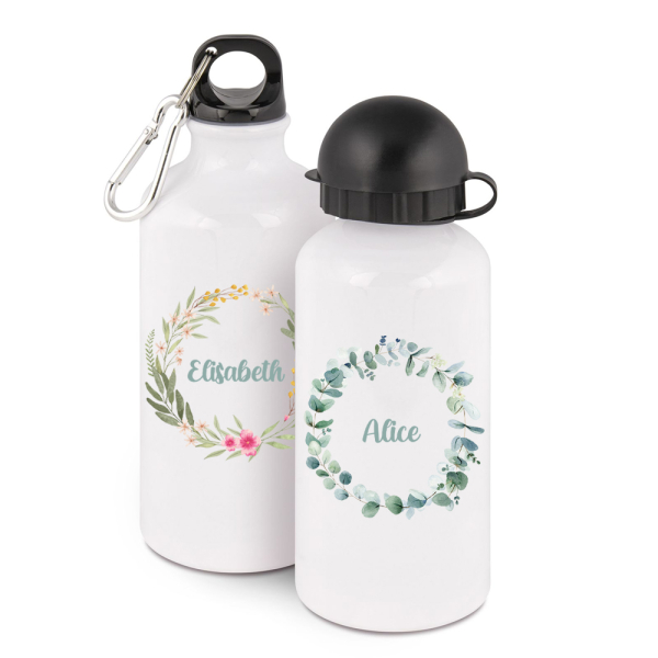 Gepersonaliseerde drinkfles met bloemenkrans