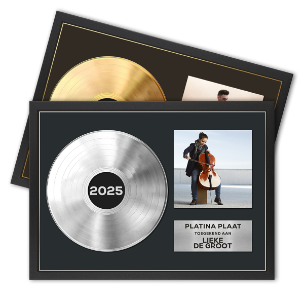 Gouden- of platina plaat met foto bedrukt op ingelijste poster