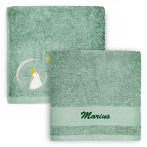 Handdoek borduren - lichtgroen met pinguïn
