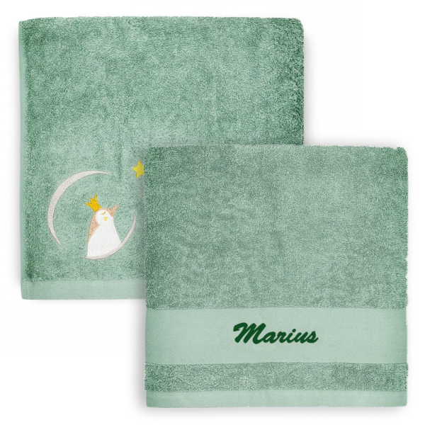 Handdoek borduren - lichtgroen met pinguïn