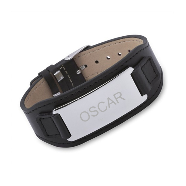 Heren armband leer met gravure - oscar