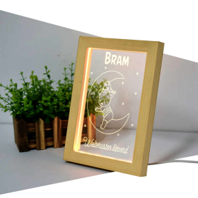 Houten LED-frame Welterusten met naam en tekst Houten LED-frame Welterusten met naam en tekst