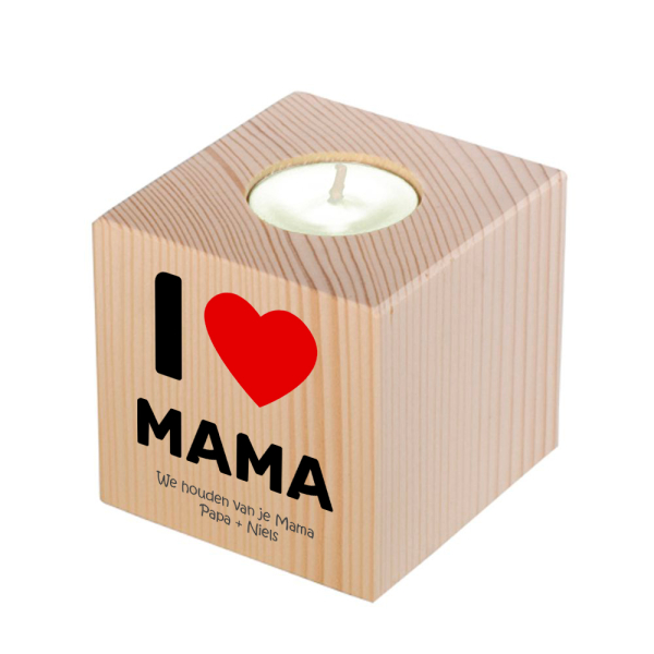 Houten theelichthouder Moederdag - I love
