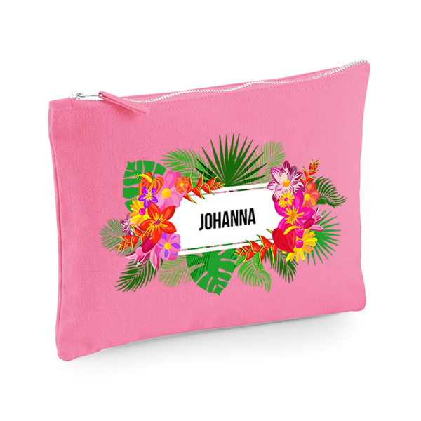 Katoenen tas met rits - Flower Power - roze