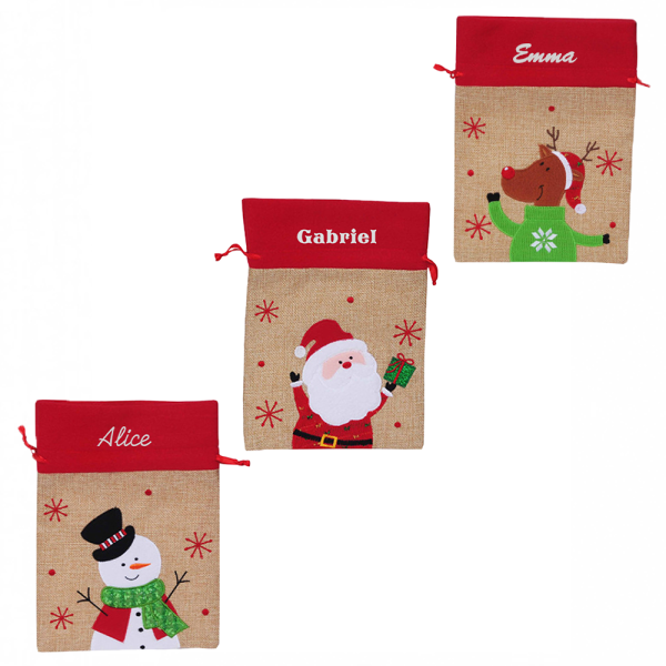 Kerst cadeauzak beige linneneffect - drie modellen