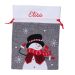 Grijze kerst cadeauzak met naam borduren - sneeuwpop