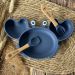 Silicone kinderservies - krabbordje met gegraveerd babybestek - blauw