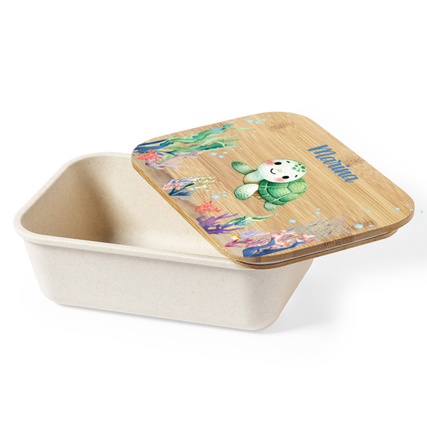 Lunchbox met gepersonaliseerd bamboedeksel Zeewereld - crème