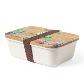 Lunchbox met gepersonaliseerd bamboedeksel en waterdecor Lunchbox met gepersonaliseerd bamboedeksel en waterdecor