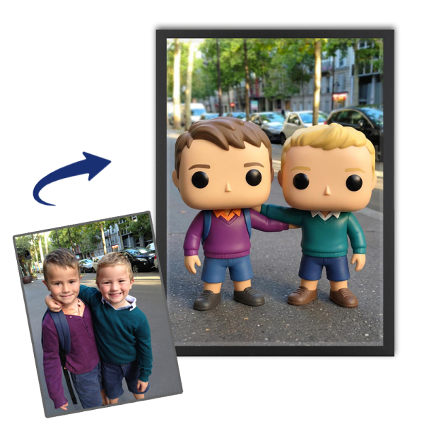 Portret van een gestileerd vinylfiguur op basis van een foto