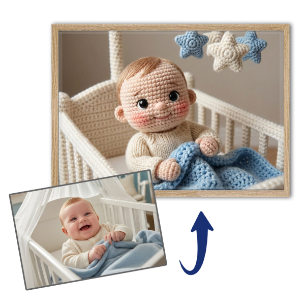 Portret van gebreide pop vanaf foto