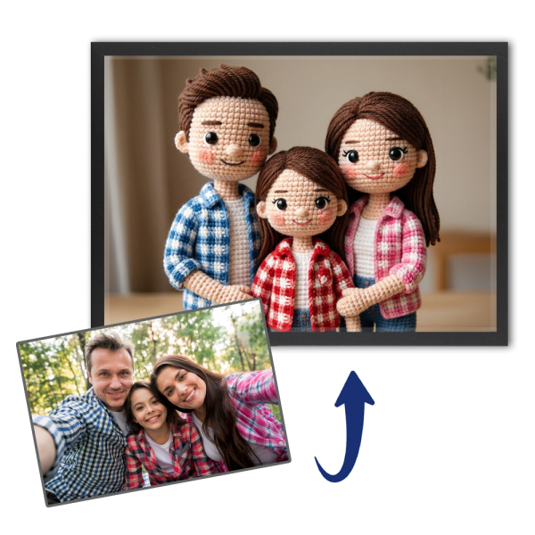 Portret van gebreide pop vanaf foto