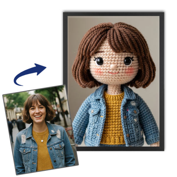 Portret van gebreide pop vanaf foto