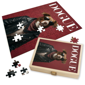 Puzzel van de cover van zijn DOGUE-hond