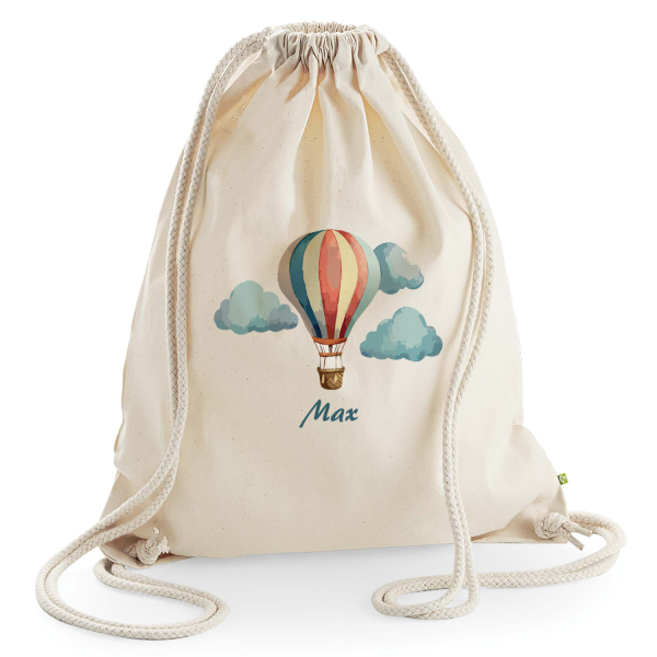 Trekkoord tas met naam en luchtballon