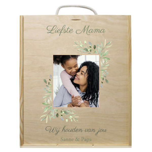 Champagne cadeaupakket met foto en bloemenframe - voorbeeld