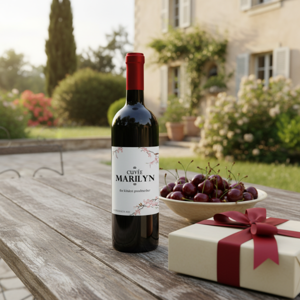 Wijn met kersenbloesem etiket personaliseren