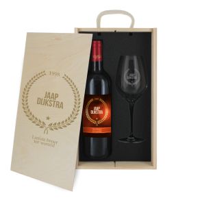 Wijnpakket met fles en glas - Award met naam