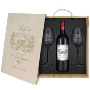 Wijnpakket met glazen personaliseren - Bastide Amour