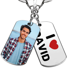 Foto sleutelhanger bedrukt met I Love en naam