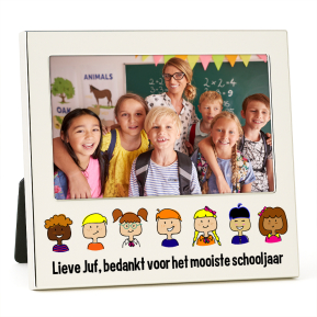 Verzilverde fotolijst gepersonaliseerd Bedankt Juf  