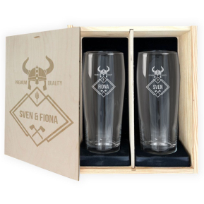 Cadeauset met 2 gepersonaliseerde Viking-bierglazen Cadeauset met 2 gepersonaliseerde Viking-bierglazen