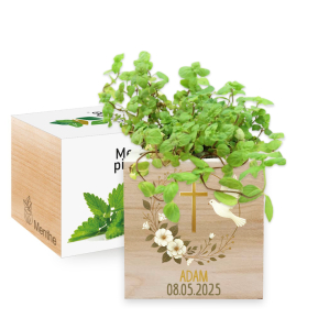 EcoCube bedrukt met naam voor een Doop