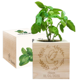 EcoCube gegraveerd voor een doop - witte duif