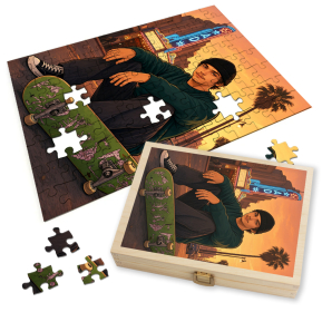 Foto-puzzel omgezet in een videospelhoes | GTA-stijl