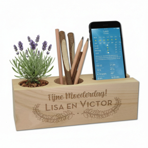 Houten bureau organizer - bloemen