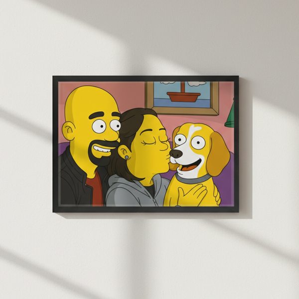 Caricatuur in gele cartoonstijl naar een foto
