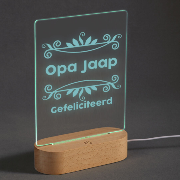 Nachtlampje graveren met naam - turquoise verlicht
