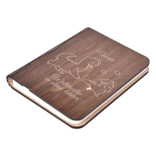 Houten boeklamp met gravure - dieren en naam - walnoot