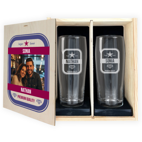 Cadeauset met 2 gepersonaliseerde bierglazen met foto