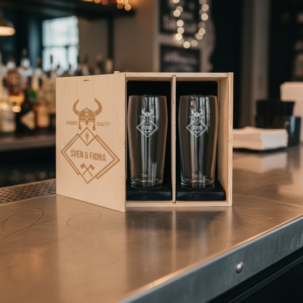 Cadeauset met 2 gepersonaliseerde Viking-bierglazen