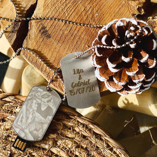 16 GB USB-stick in militaire dog-tag-stijl gepersonaliseerd met foto