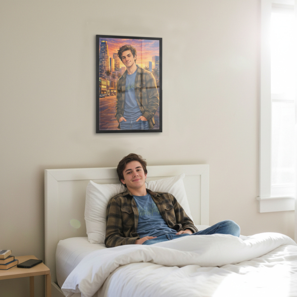 Ge&iuml;llustreerd portret in videogamestijl op basis van een foto