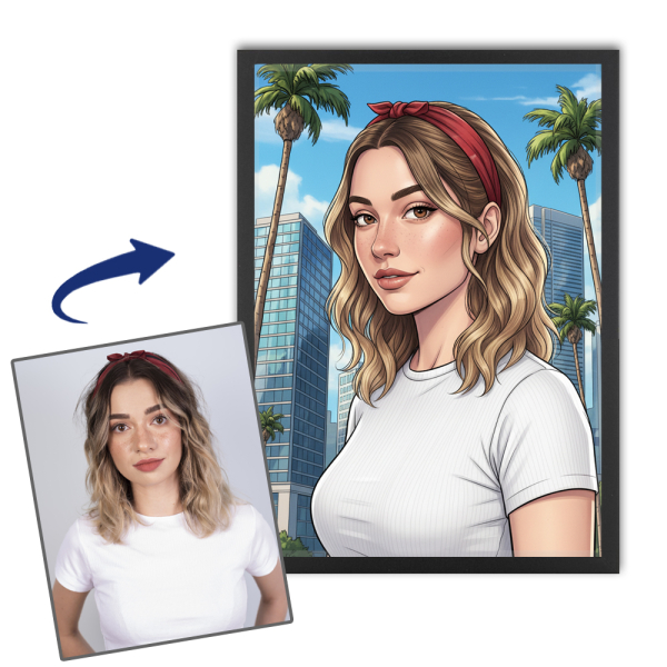 Ge&iuml;llustreerd portret in videogamestijl op basis van een foto