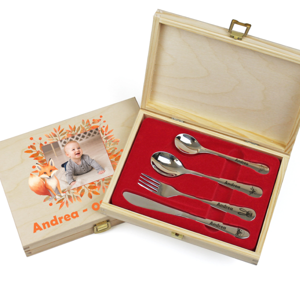 Gepersonaliseerde kinderbestekset Kleine Vos met foto