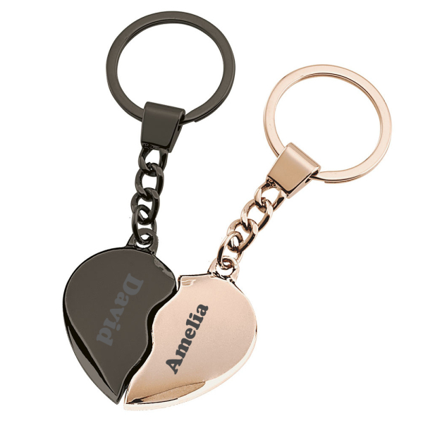 Gepersonaliseerde sleutelhanger hart met twee gekleurde delen