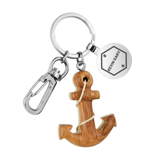 Gepersonaliseerde sleutelhanger met houten anker
