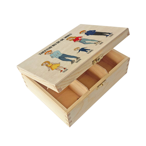 Houten theedoos Manga Family 6 vakken