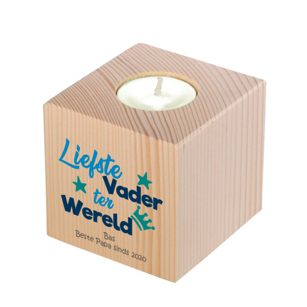 Houten theelichthouder Vaderdag