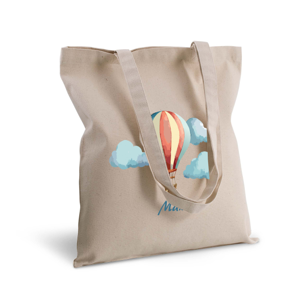 Katoenen tas met naam en luchtballonprint