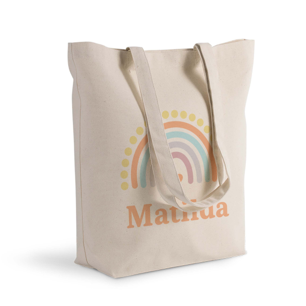 Katoenen tote bag bedrukt met regenboog