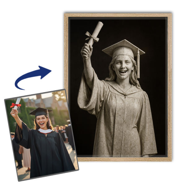 Portret in marmerenbeeld-stijl op basis van een foto