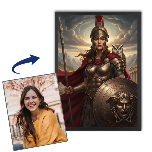 Portret van een vrouw getransformeerd tot historische figuur