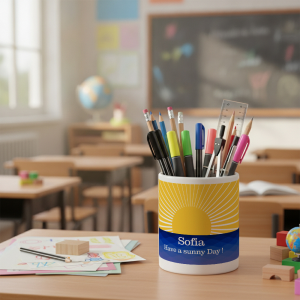 Gepersonaliseerde keramieke pennenbak Sunset