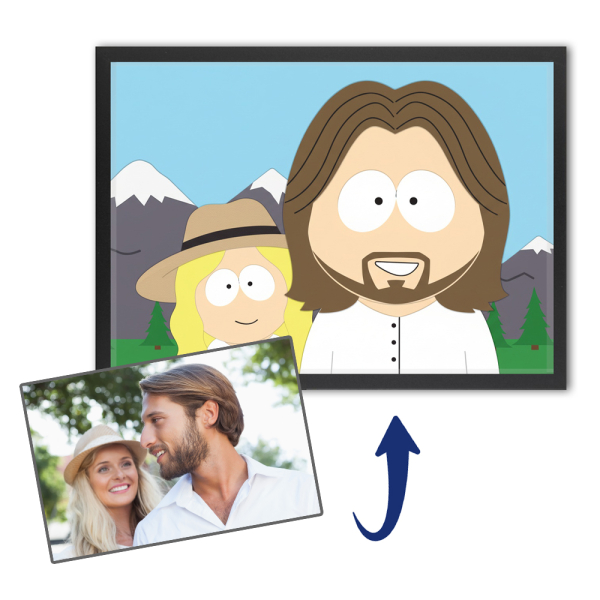 Caricatuur in eigenzinnige cartoonstijl naar een foto